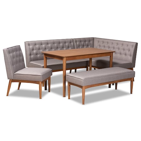 Baxton Studio Riordan Mid-Century Modern Grey Fabric and Walnut Brown Finished Wood 5-Piece Dining Nook Set 186-11355-11356-9308-9305-Zoro